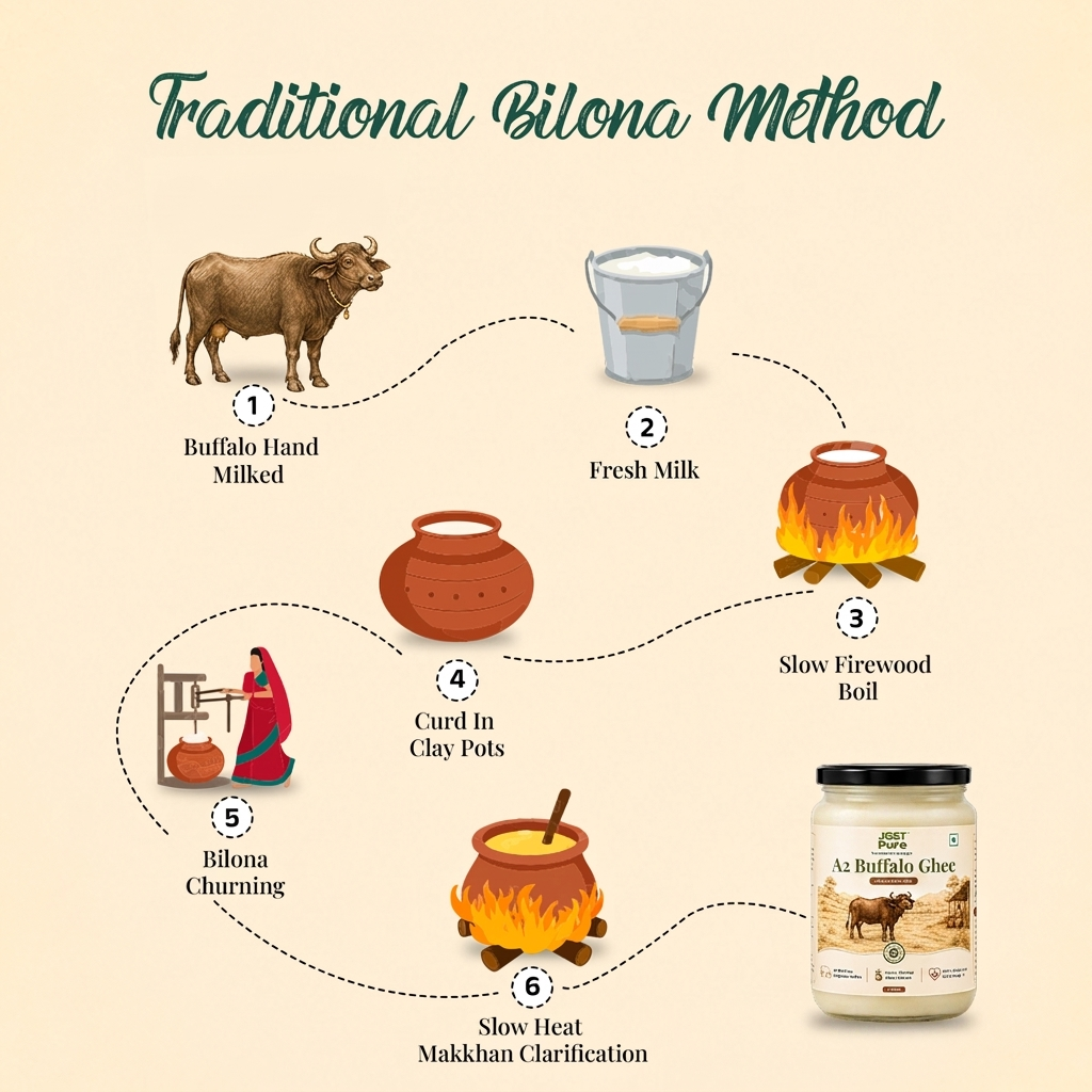 A2 Buffalo Bilona Ghee - naturally white ivory ghee