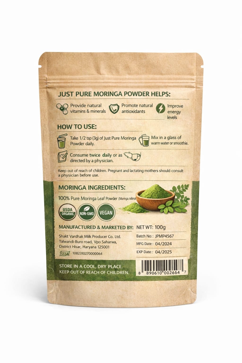 Just Pure Organic Moringa Powder – 100 g