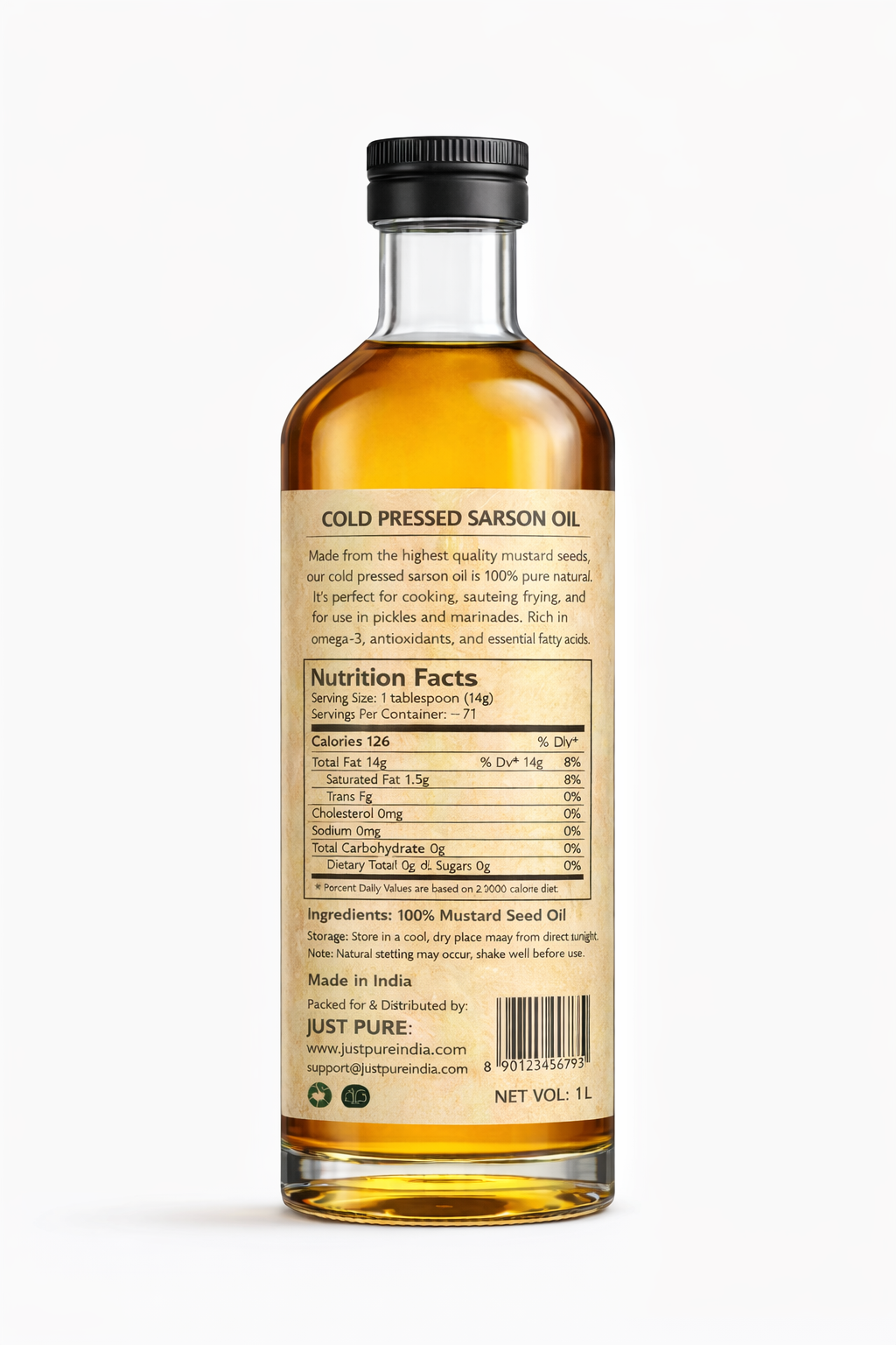 Just Pure Cold Pressed Sarson (Mustard) Oil